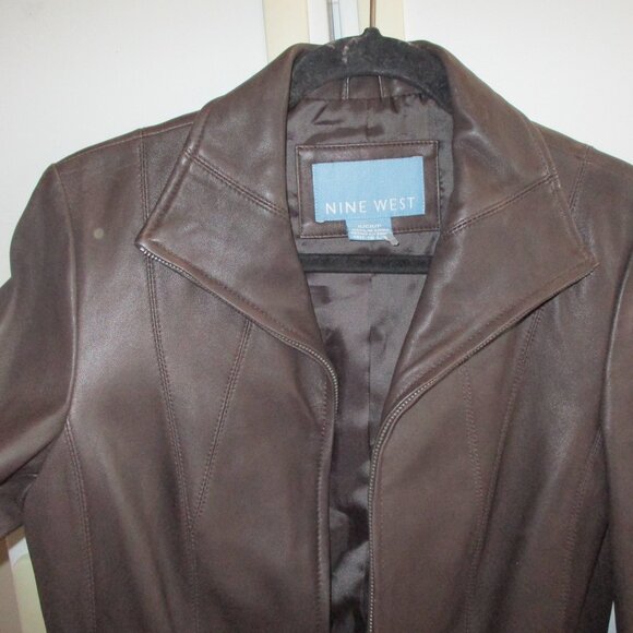 Nine West glove  leather jacket Sz S lined front zip dk brown - Picture 3 of 5